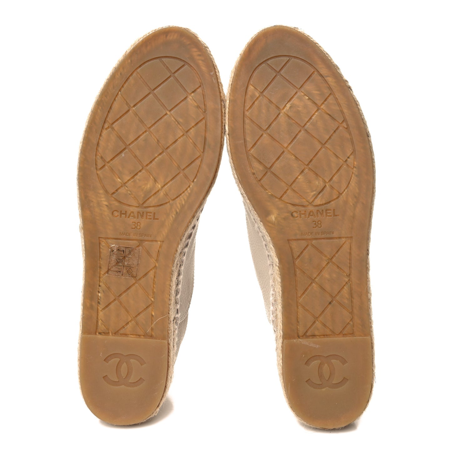 Grained Calfskin CC Espadrilles 38 Beige Black
