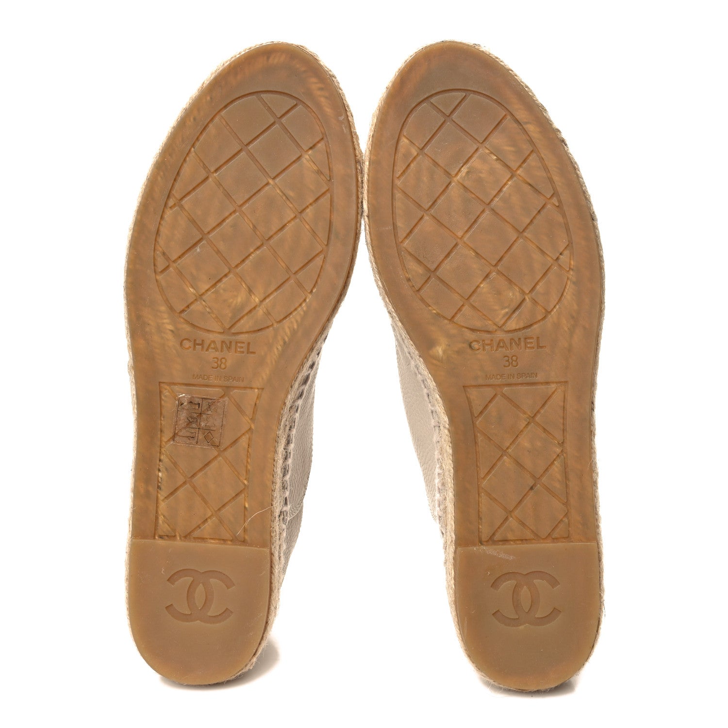 Chanel Grained Calfskin CC Espadrilles 38 Beige Black 6 of 10