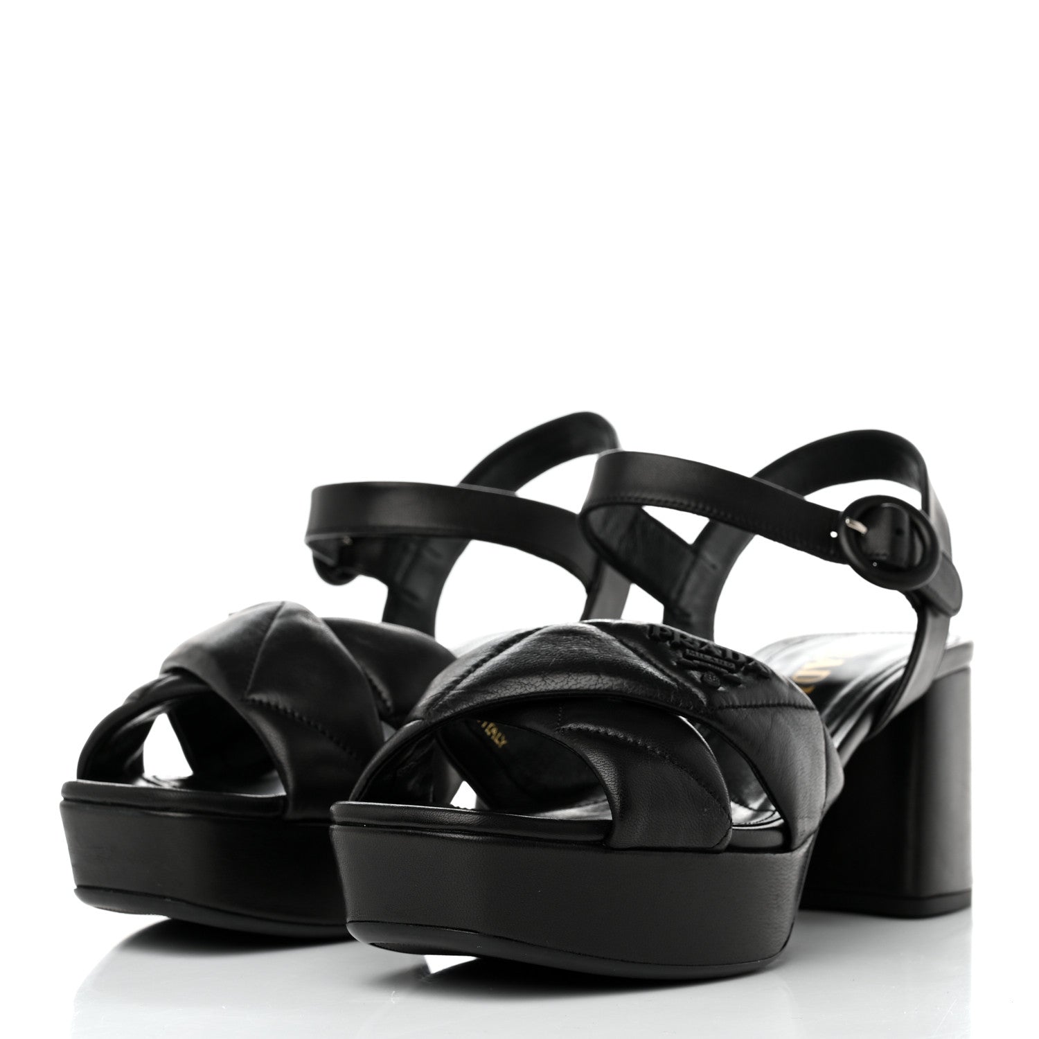 Prada Nappa Logo Quilted Crisscross Platform 20/65mm Sandals 37.5 Black 3 of 9