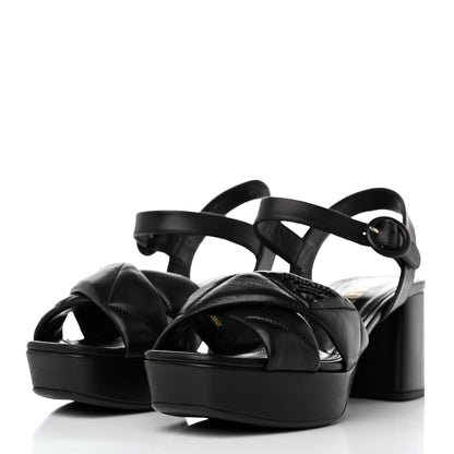 Prada Nappa Logo Quilted Crisscross Platform 20/65mm Sandals 37.5 Black 3 of 9