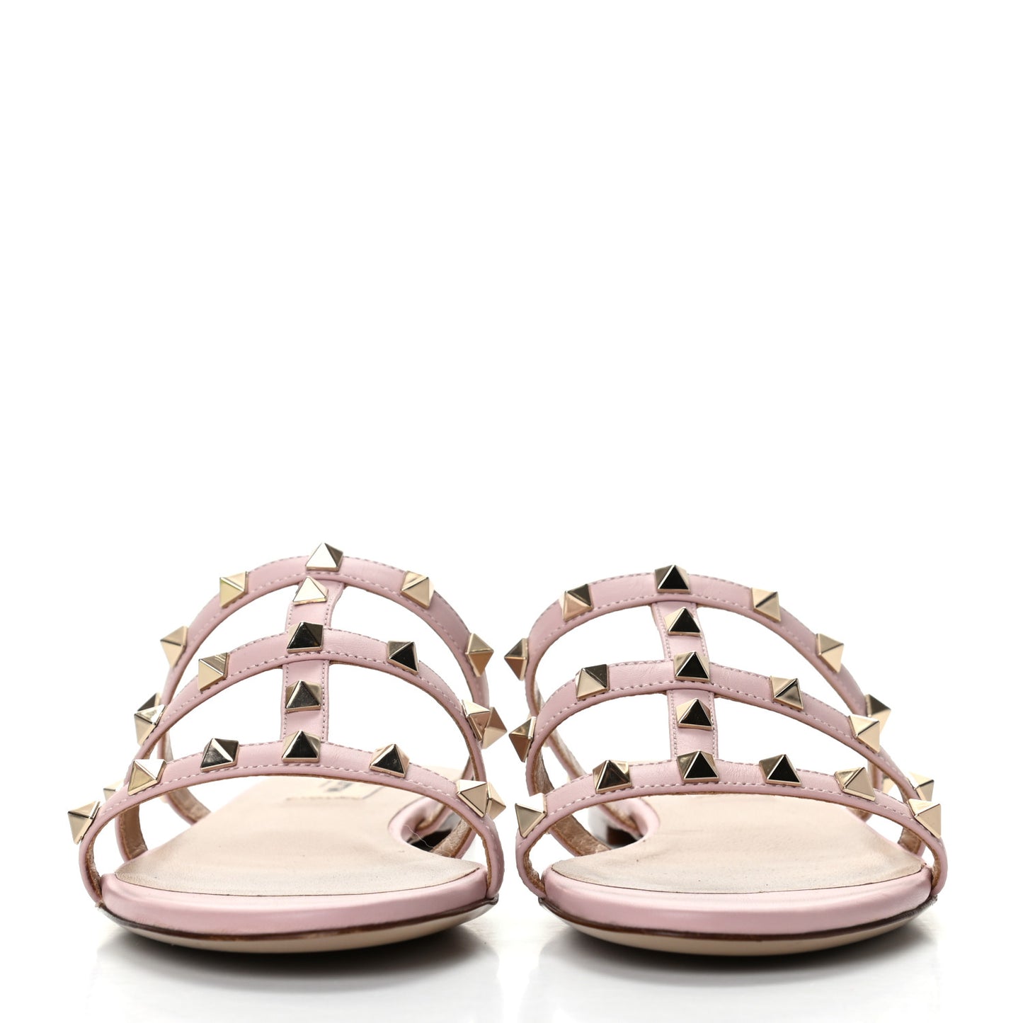 Nappa Rockstud Caged Flat Slide Sandals 38 Water Rose