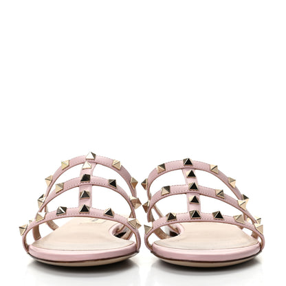 Valentino Garavani Nappa Rockstud Caged Flat Slide Sandals 38 Water Rose 2 of 11