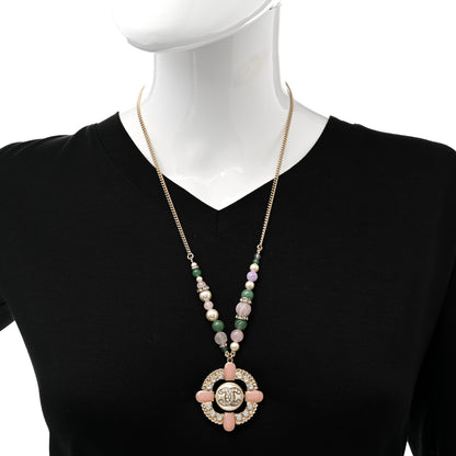 Chanel Crystal Resin Pearl Beaded CC Pendant Necklace Green White Pink 2 of 8