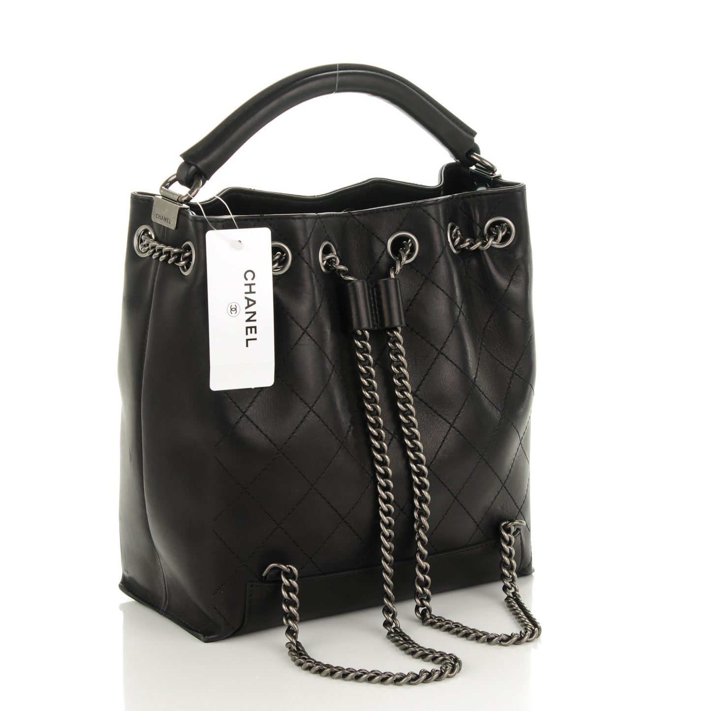Calfskin Stitched Medium Urban Luxury Drawstring Backpack Black