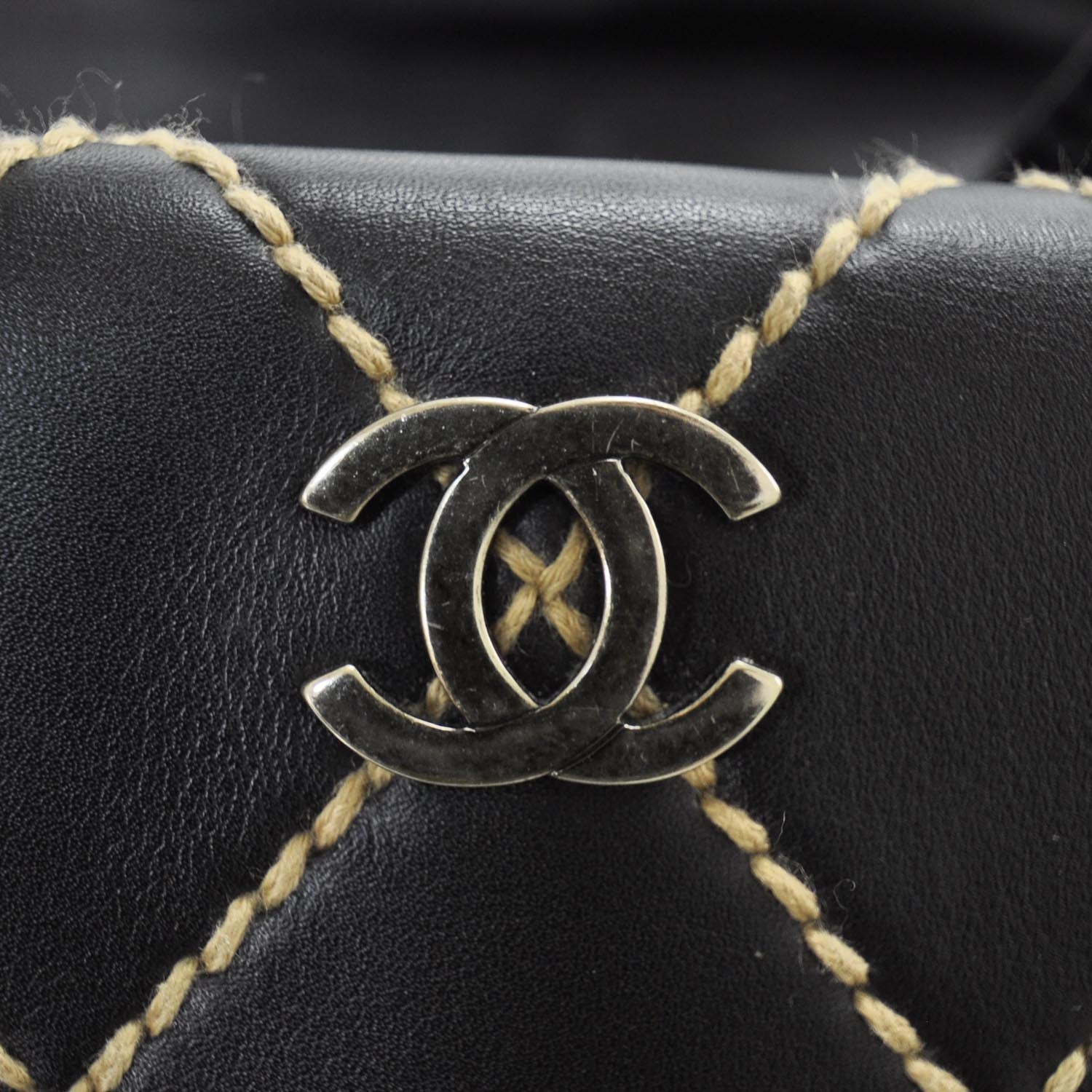 Chanel Leather Quilted Contrast Stitch Surpique Handbag Black 9 of 10
