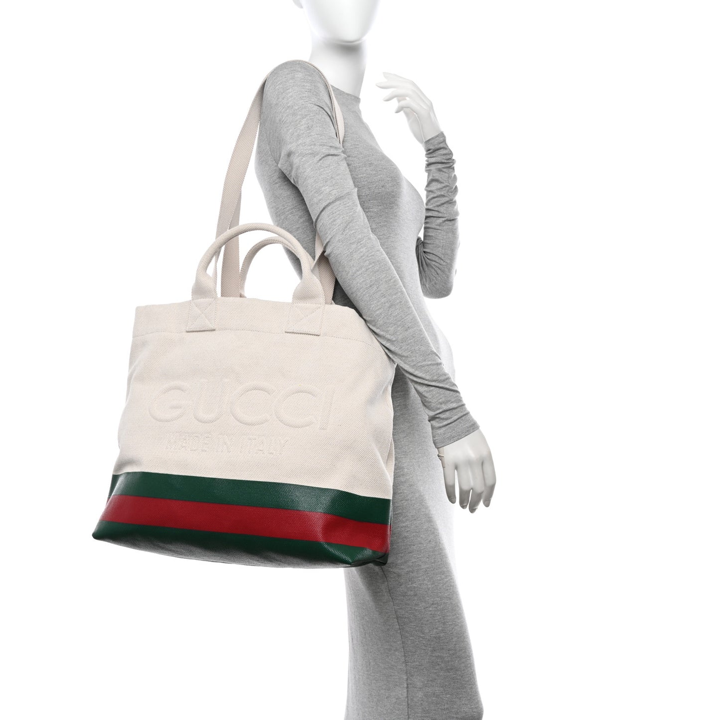 Canvas Logo Embossed Ophidia Tote Beige
