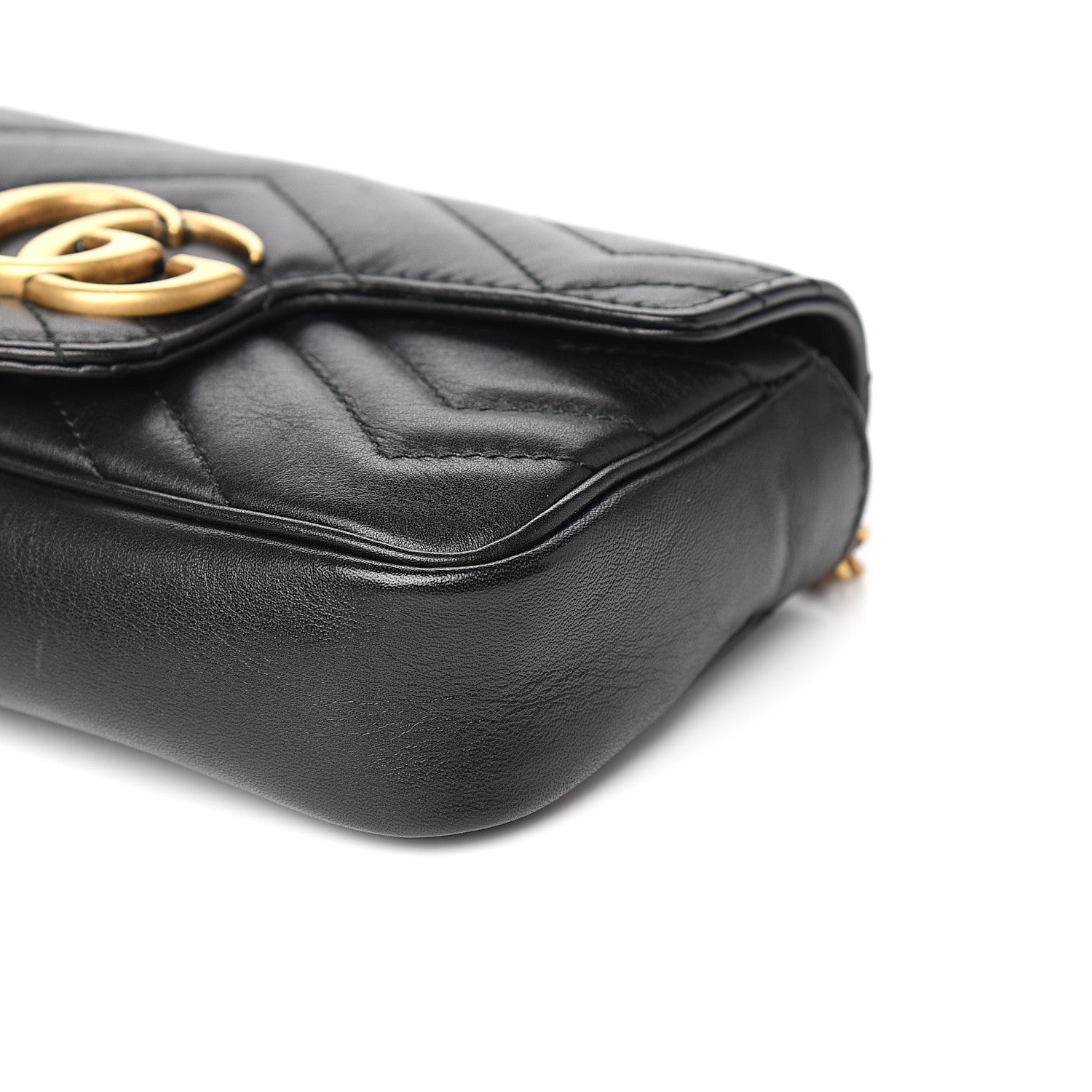 Gucci Calfskin Matelasse Super Mini GG Marmont Shoulder Bag Black 9 of 11
