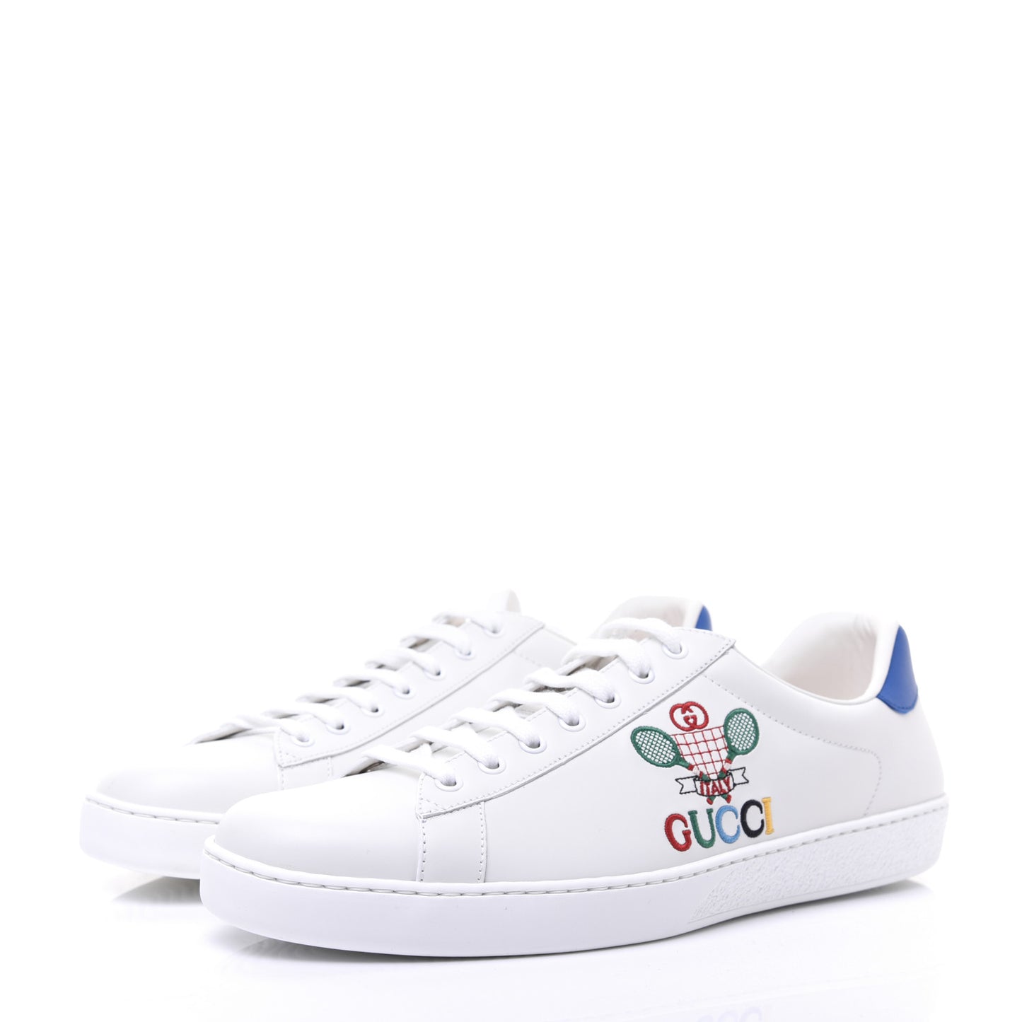 Calfskin Miro Soft Tennis Embroidered Mens Ace Sneakers 11.5 White Rio Blue
