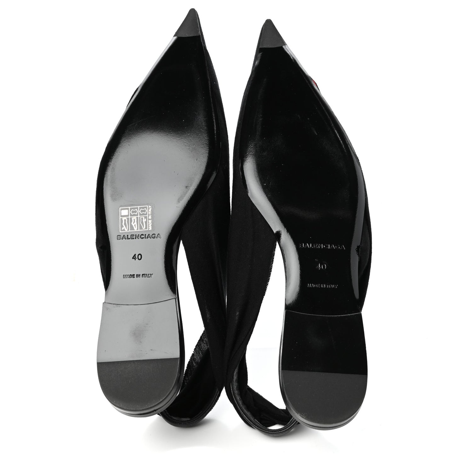 Jersey Crepe Political Campaign Logo Knife Pointed Slingback Flats 40 Black White Rouge