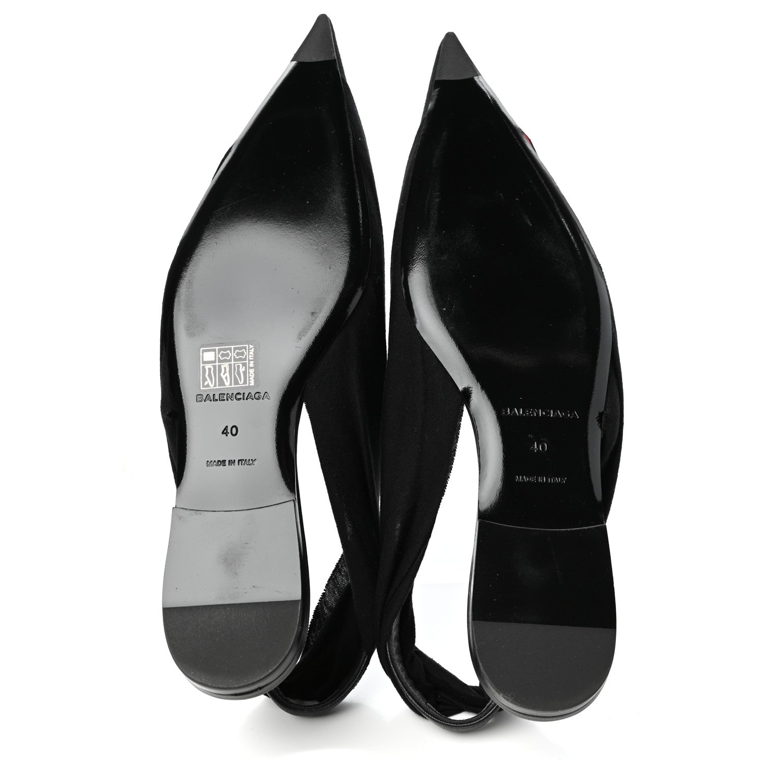Balenciaga Jersey Crepe Political Campaign Logo Knife Pointed Slingback Flats 40 Black White Rouge 6 of 10