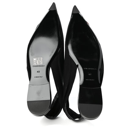 Balenciaga Jersey Crepe Political Campaign Logo Knife Pointed Slingback Flats 40 Black White Rouge 6 of 10