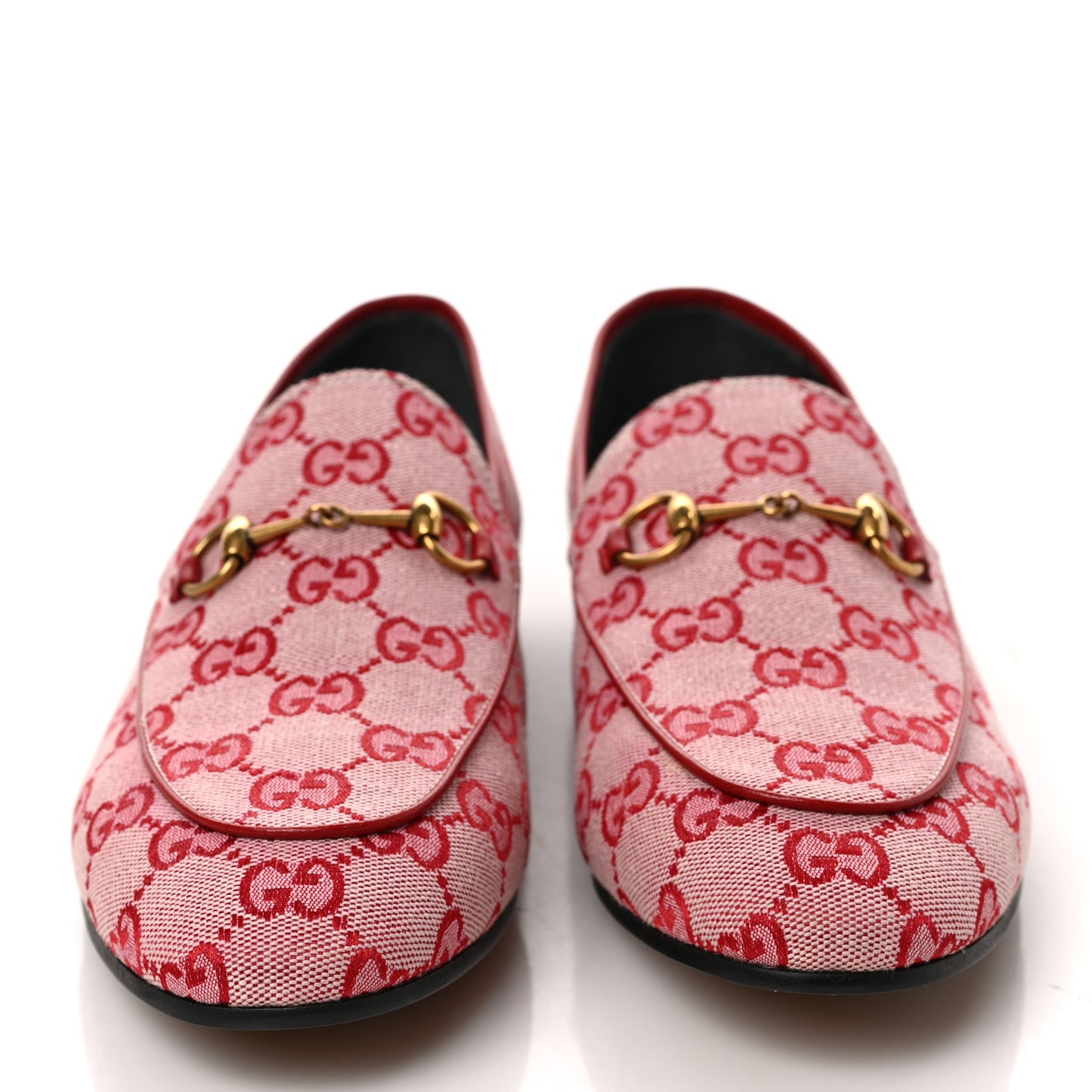 Canvas GG Monogram Horsebit Womens Jordaan Loafers 40.5 Gardenia Hibiscus Red