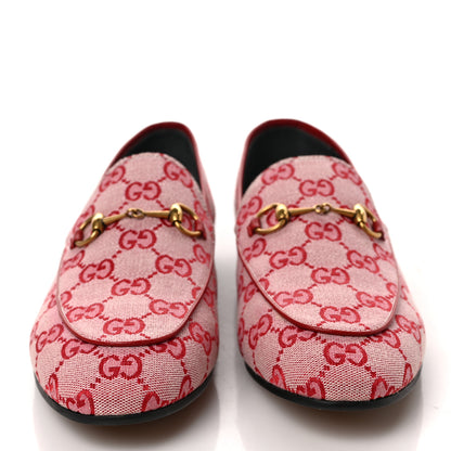 Gucci Canvas GG Monogram Horsebit Womens Jordaan Loafers 40.5 Gardenia Hibiscus Red 2 of 9