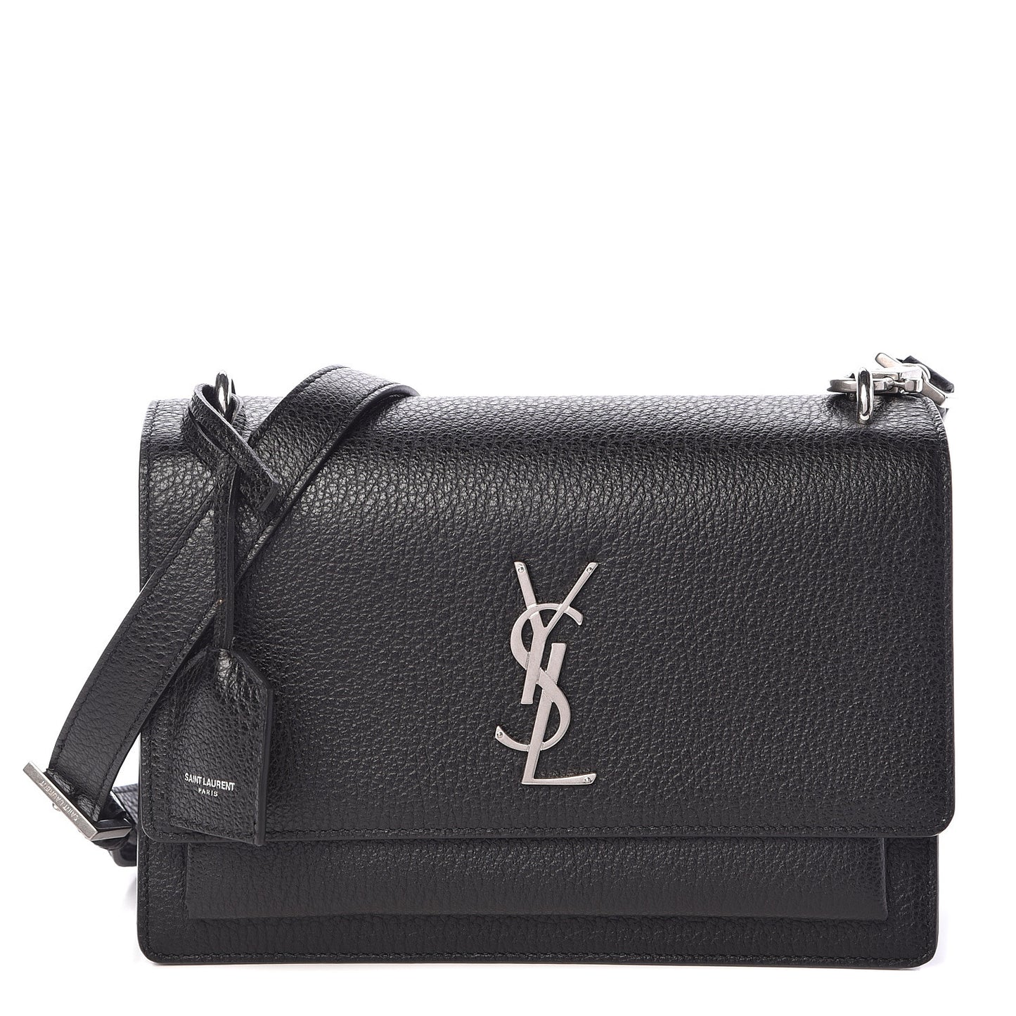 Grained Calfskin Medium Monogram Sunset Satchel Black