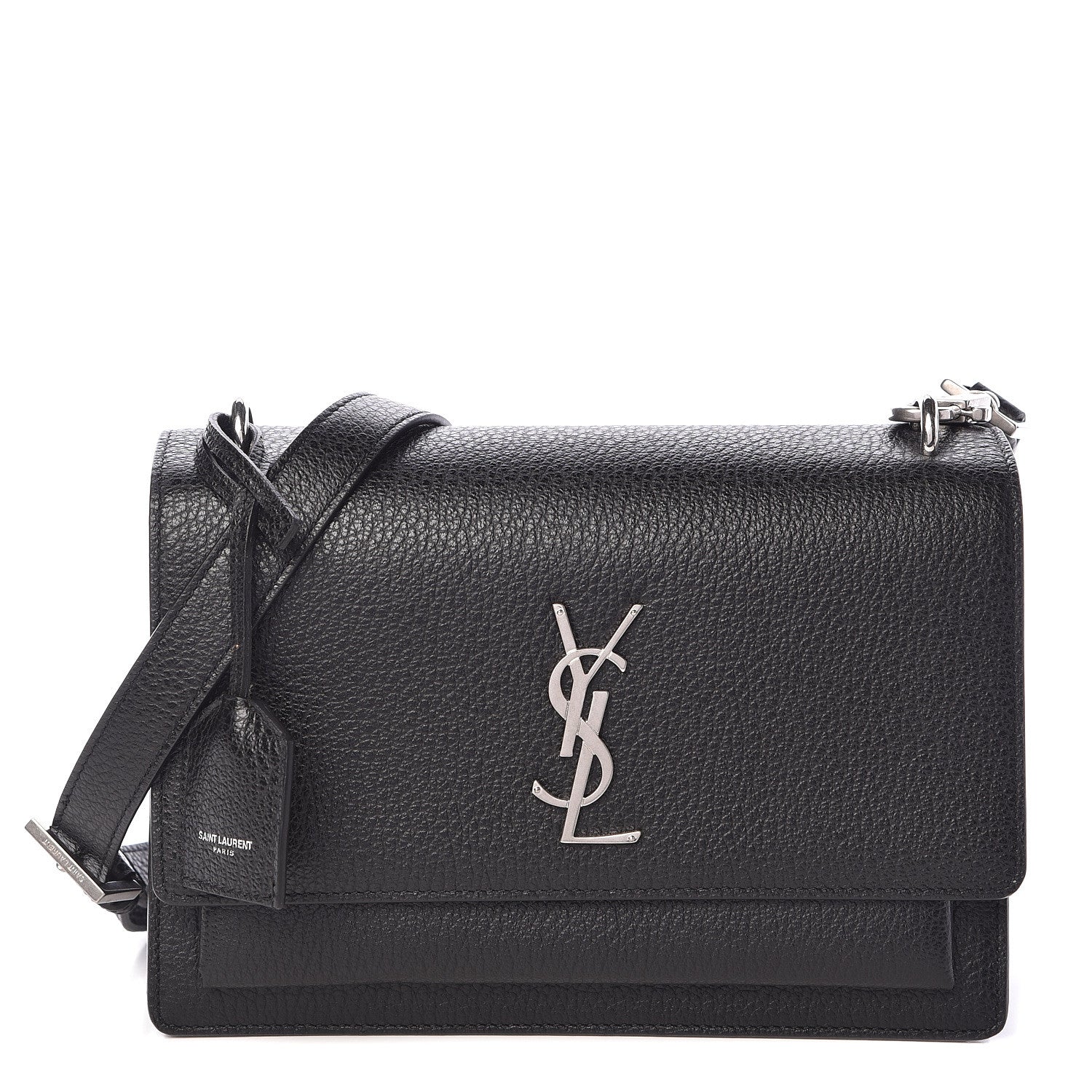 Saint Laurent Grained Calfskin Medium Monogram Sunset Satchel Black 1 of 9
