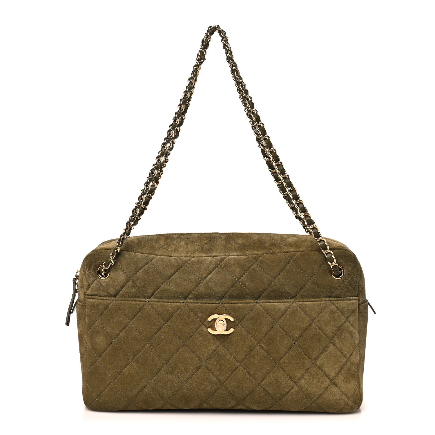Chanel Suede Calfskin Quilted Camerissimo Camera Case Dark Khaki 1 of 10