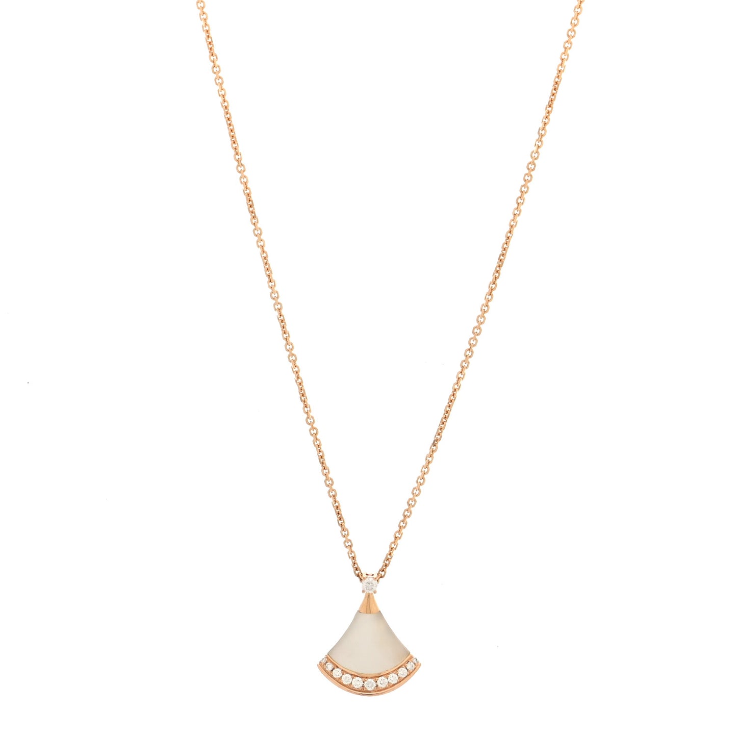 18K Rose Gold Diamond Mother of Pearl Divas' Dream Pave Pendant Necklace