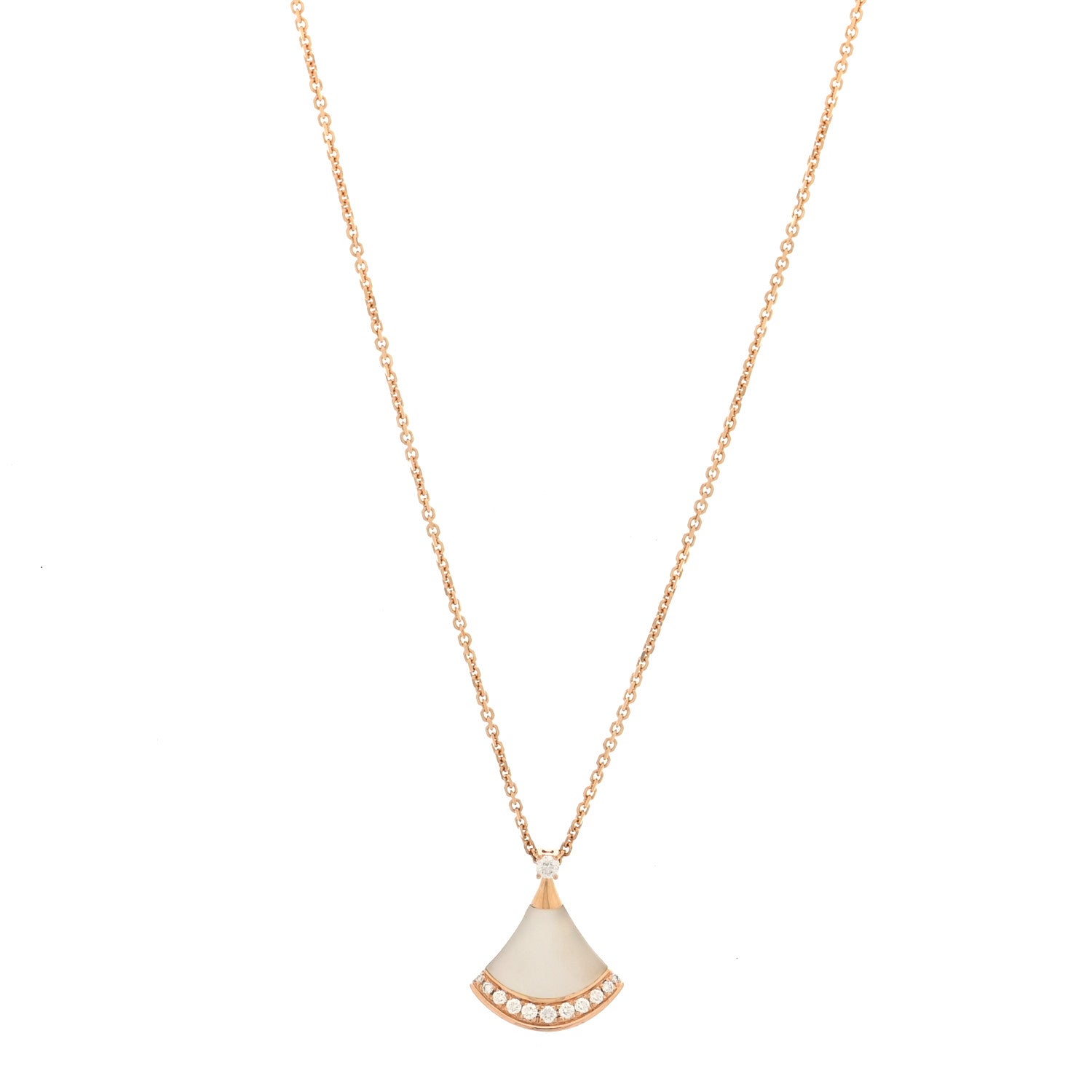 Bulgari 18K Rose Gold Diamond Mother of Pearl Divas' Dream Pave Pendant Necklace 1 of 5