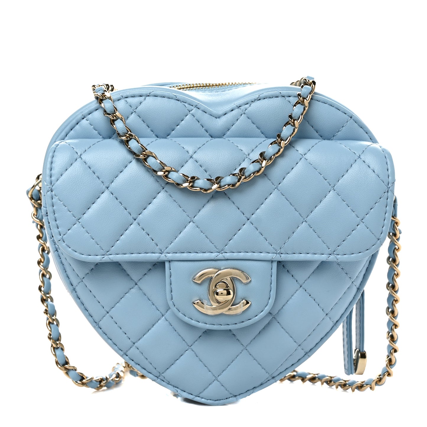 Lambskin Quilted CC In Love Heart Bag Light Blue