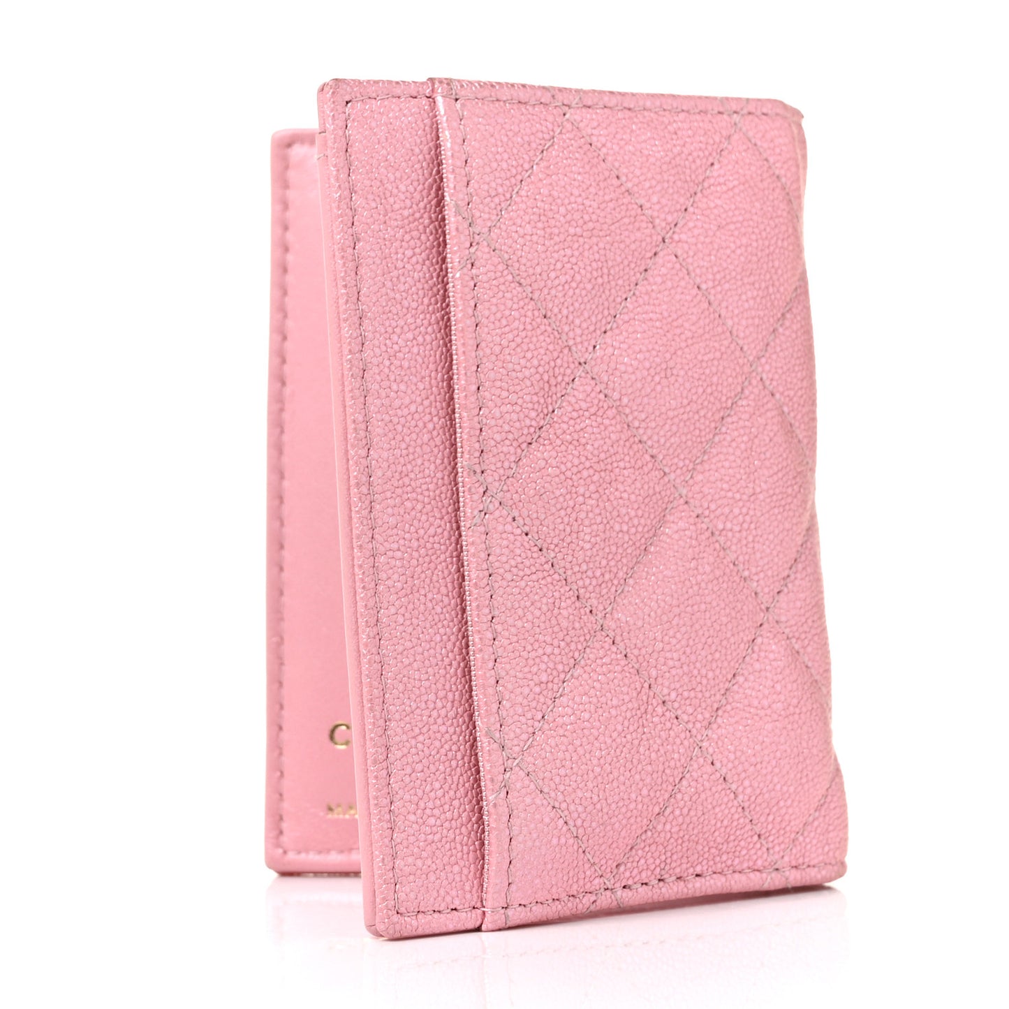 Iridescent Caviar Quilted Card Holder Wallet Rose Pink