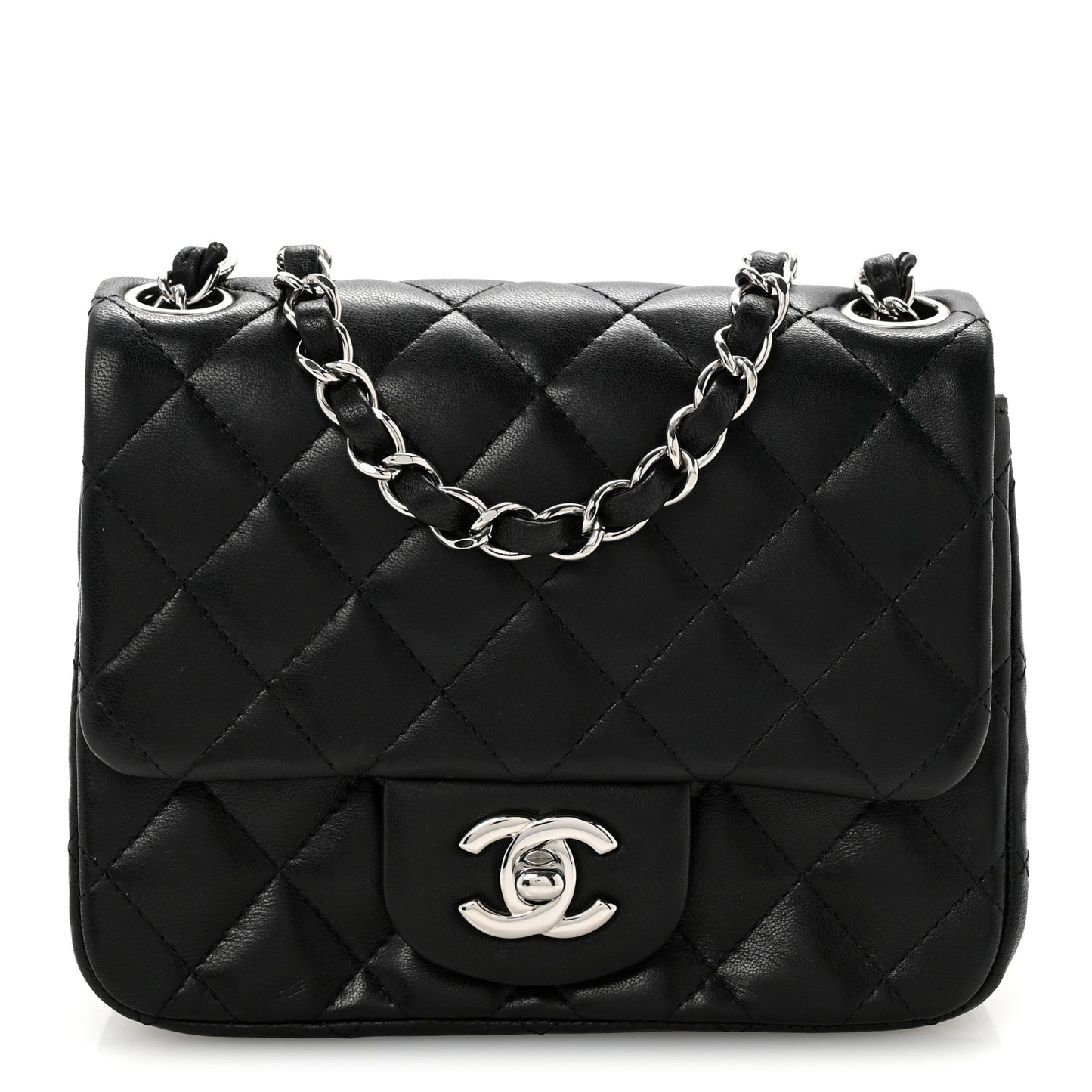 Lambskin Quilted Mini Square Flap Black