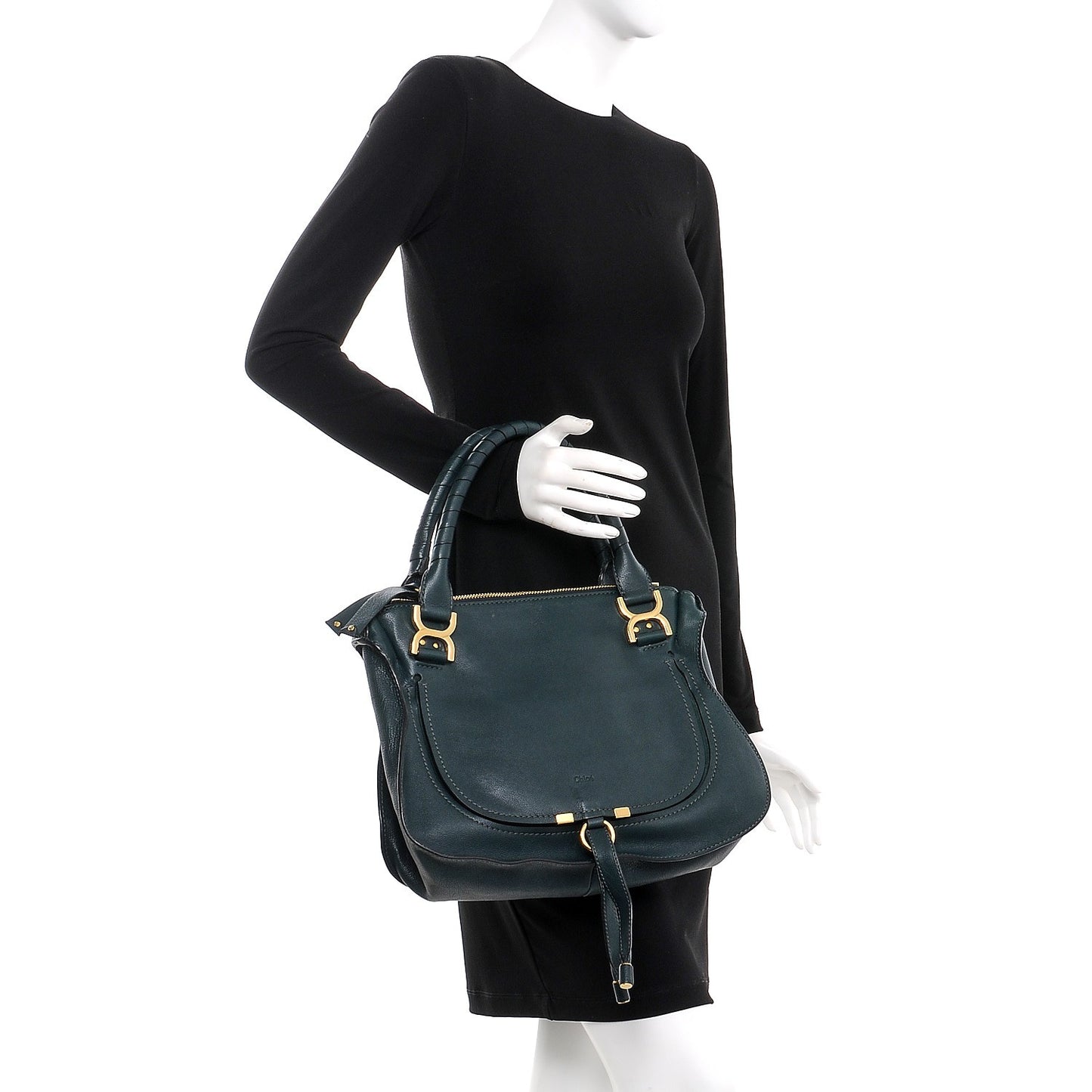 Natural Grain Calfskin Medium Marcie Satchel Teal