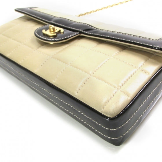 Lambskin Patent East West Chocolate Bar Flap Beige