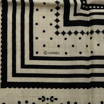 Hermes Silk Cashmere Couvertures Et Tenues de Jour Bandana Shawl 140 Natural Black 3 of 6