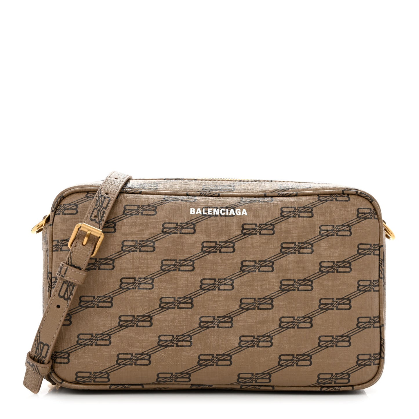 Coated Canvas BB Monogram Medium Signature Camera Bag Beige Brown