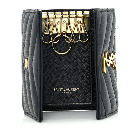 Saint Laurent Grain De Poudre Matelasse Cassandre Monogram Slim Key Case Black 5 of 7