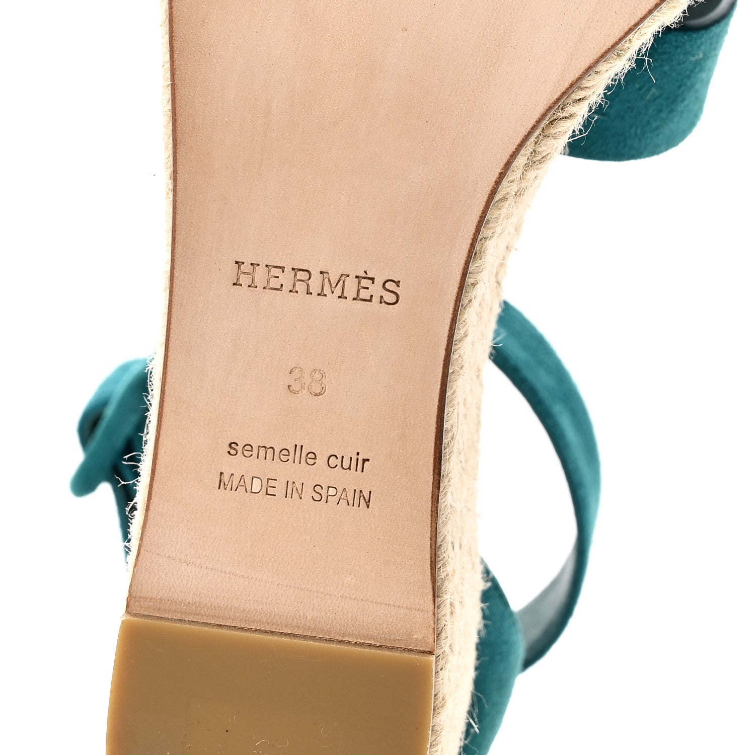 Hermes Suede Goatskin Elda Espadrille Wedge Sandals 38 Vert Oxford