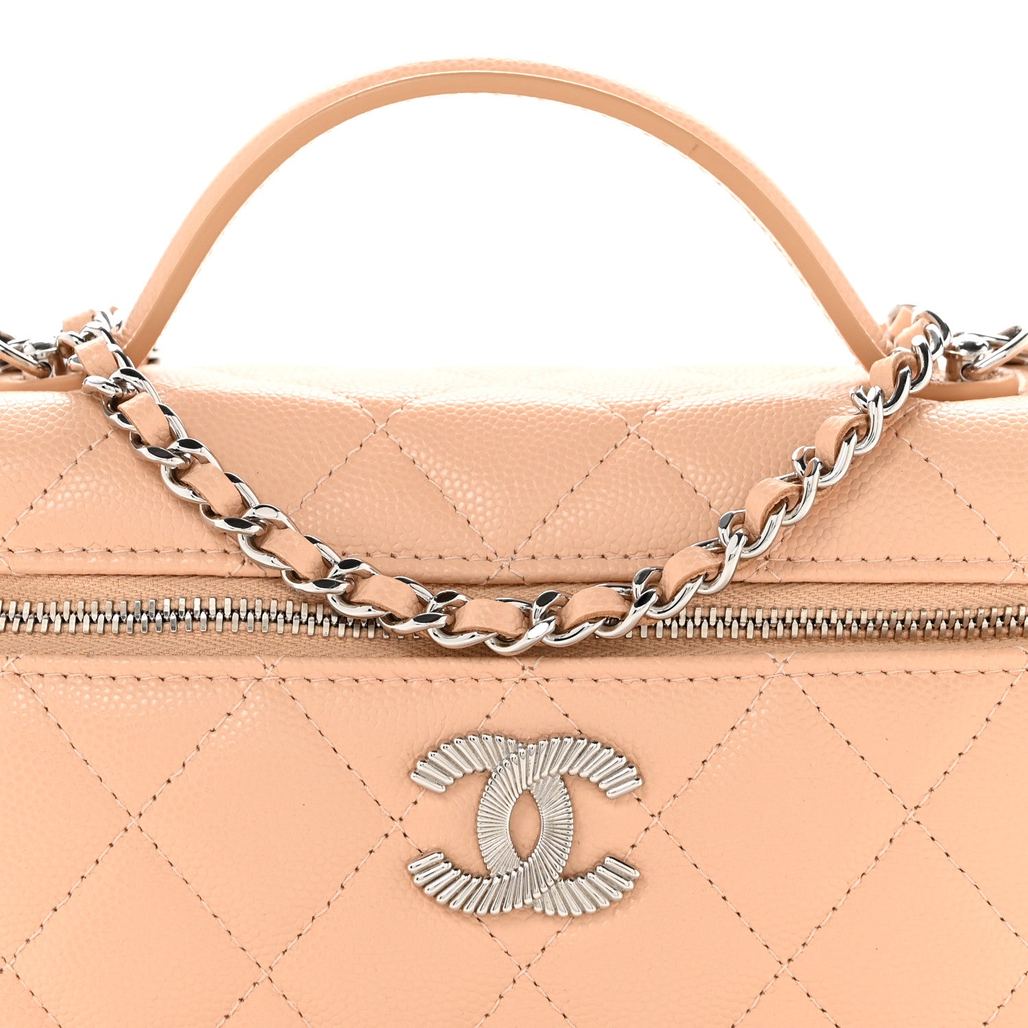 Chanel Caviar Quilted Ridged CC Top Handle Slim Vanity Case With Chain Beige 8 of 10