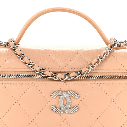 Chanel Caviar Quilted Ridged CC Top Handle Slim Vanity Case With Chain Beige 8 of 10