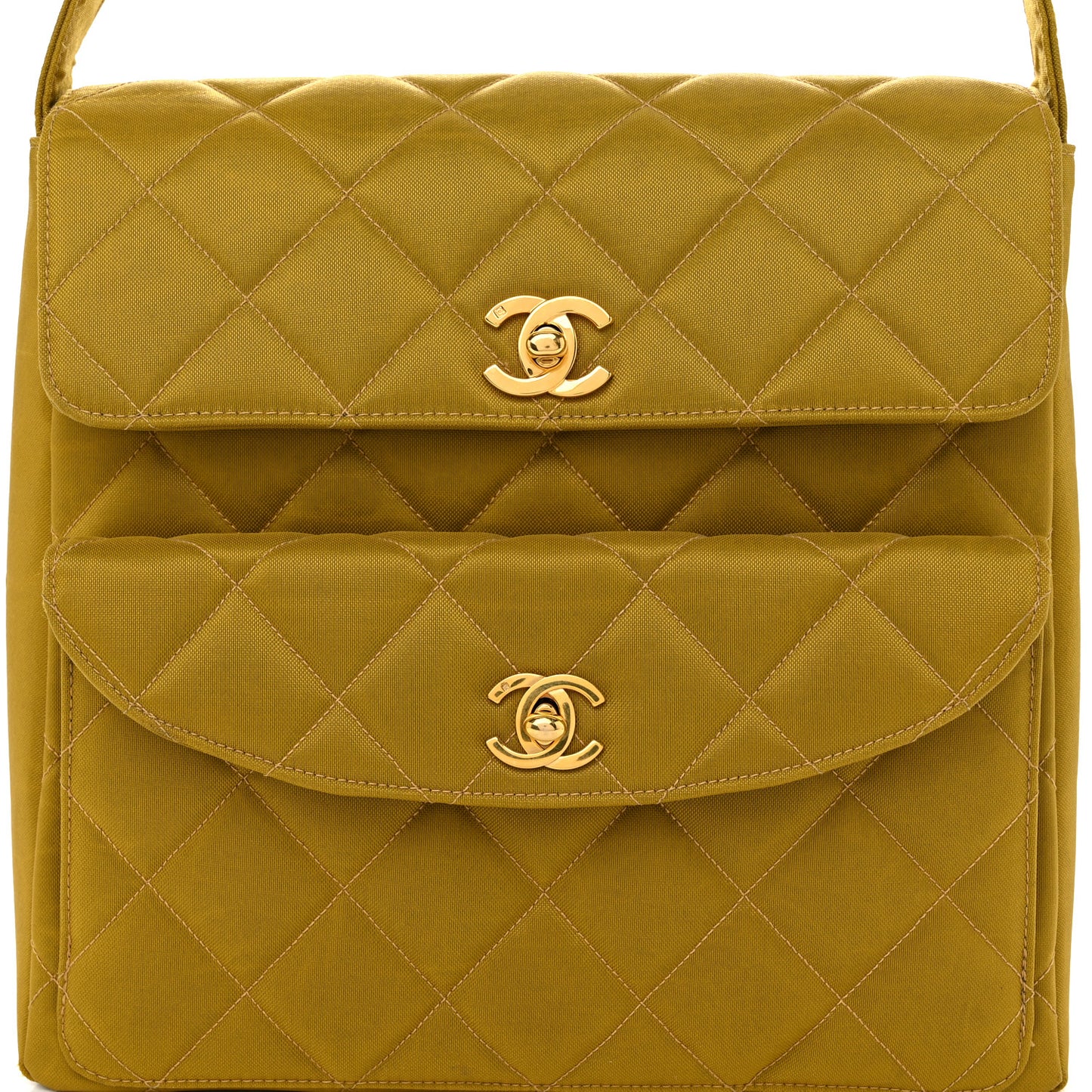 Nylon Quilted Double Pocket Shoulder Bag Dark Yellow