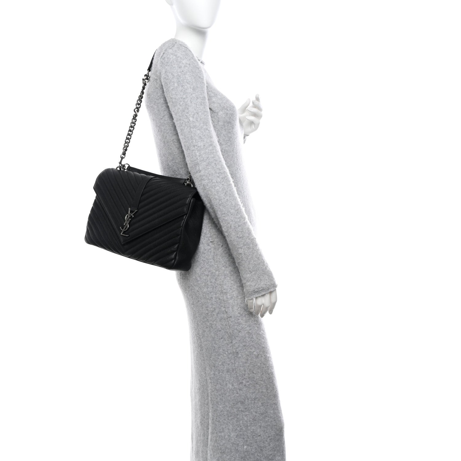 Saint Laurent Sheepskin Matelasse Chevron Monogram Large College Satchel Black 2 of 10