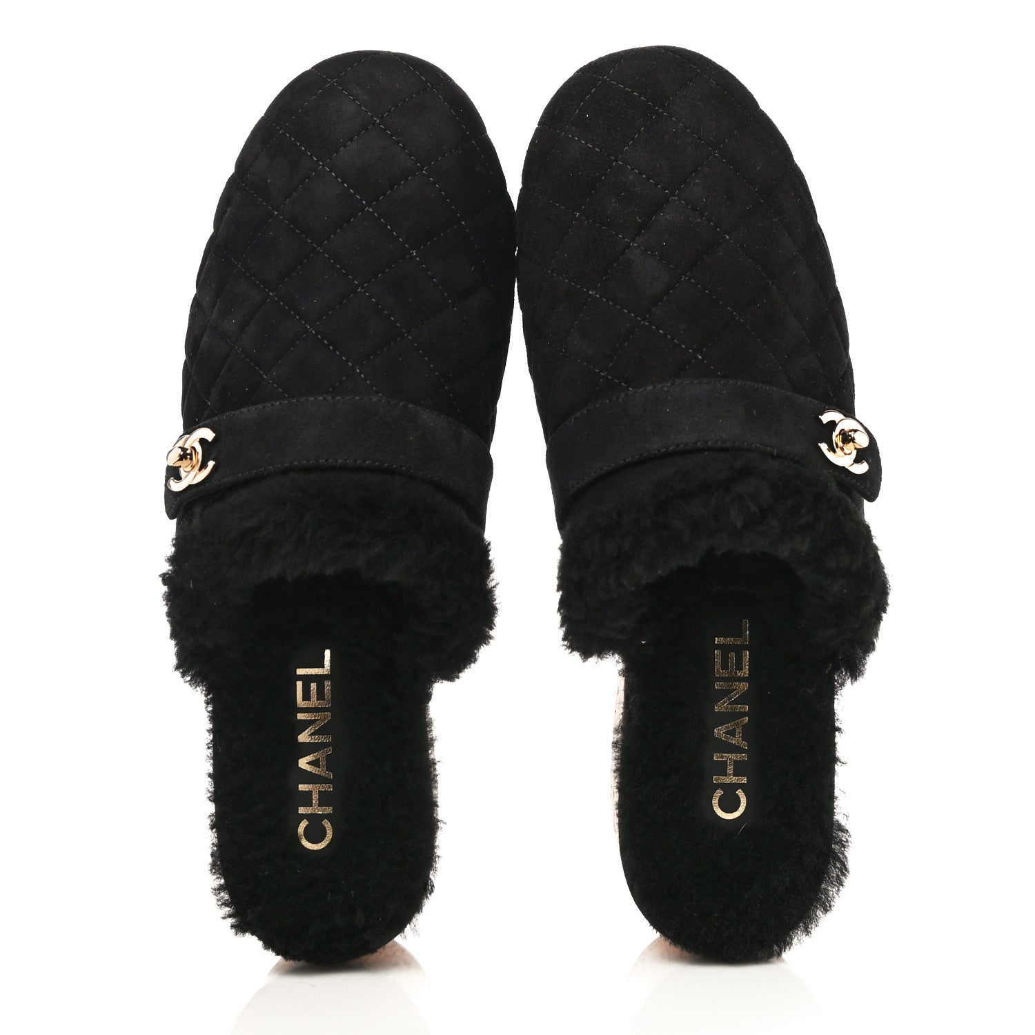 Chanel Suede Calfskin Shearling Turn Lock Clogs 39 Black 12 of 19
