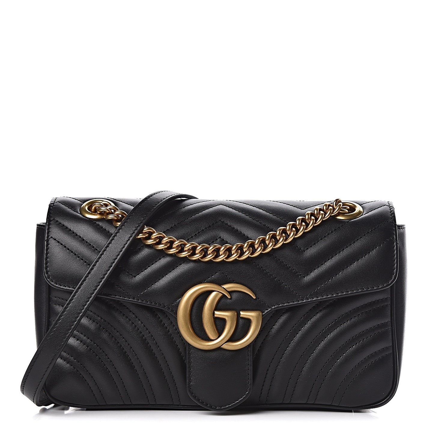 Calfskin Matelasse Small GG Marmont Shoulder Bag Black