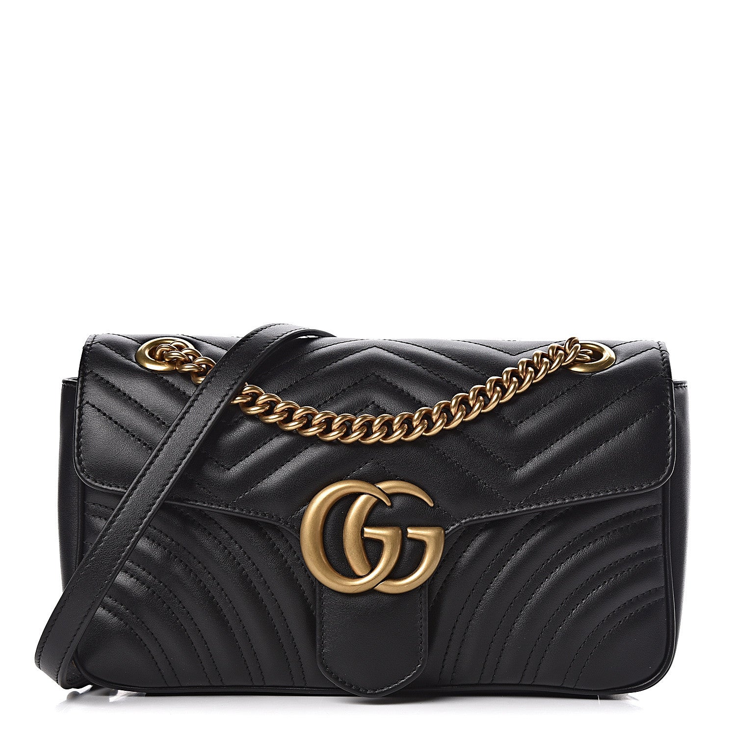 Gucci Calfskin Matelasse Small GG Marmont Shoulder Bag Black 1 of 11