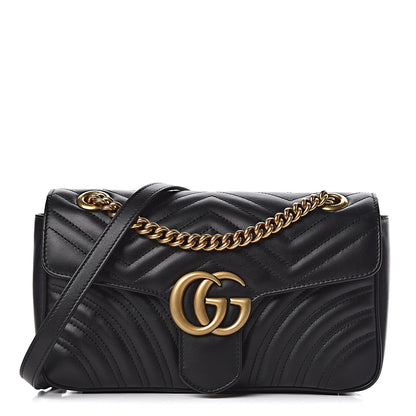 Gucci Calfskin Matelasse Small GG Marmont Shoulder Bag Black 1 of 11
