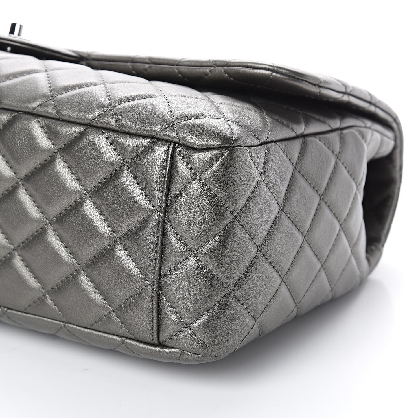 Metallic Calfskin Quilted Small XXL Travel Flap Bag Dark Silver