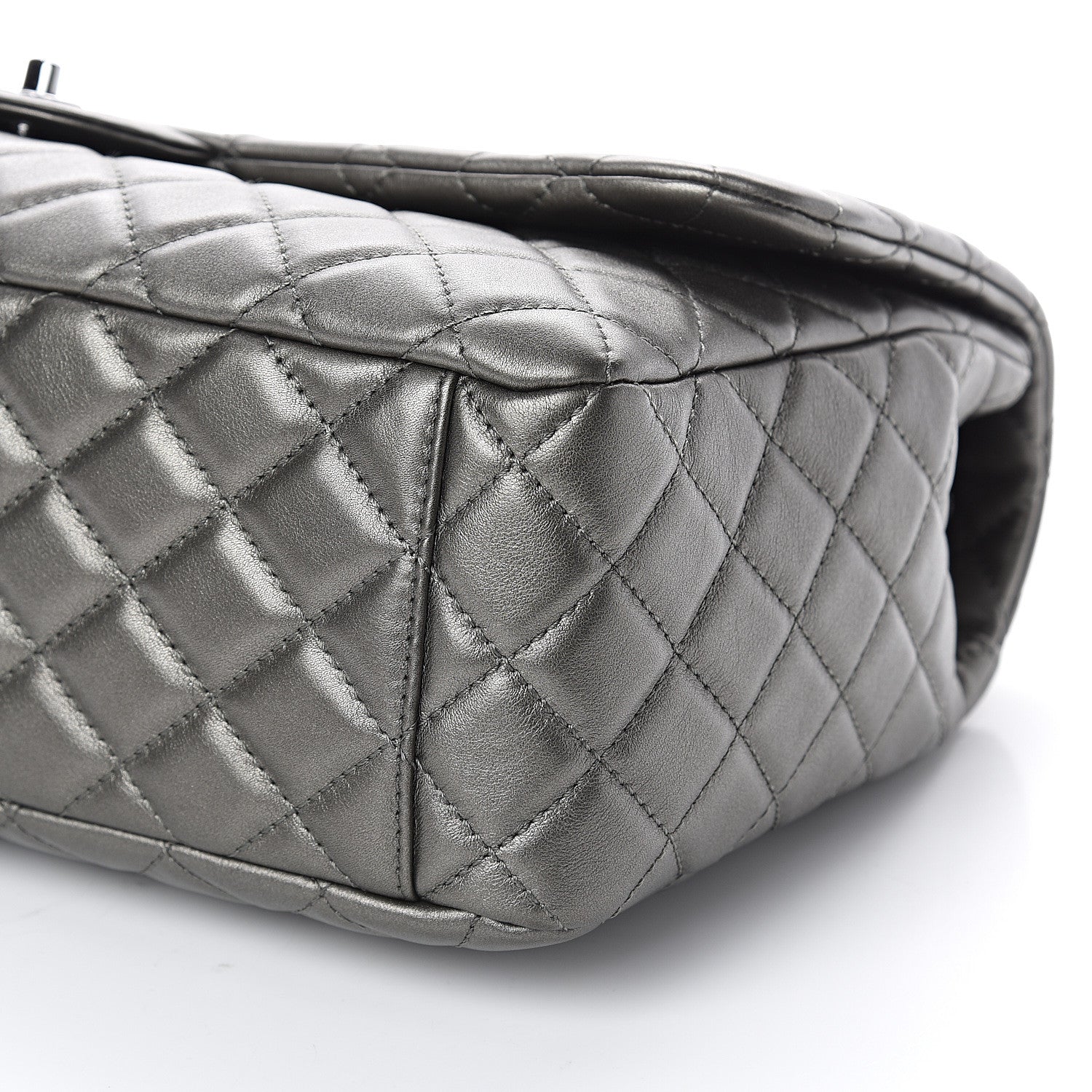 Chanel Metallic Calfskin Quilted Small XXL Travel Flap Bag Dark Silver 9 of 9