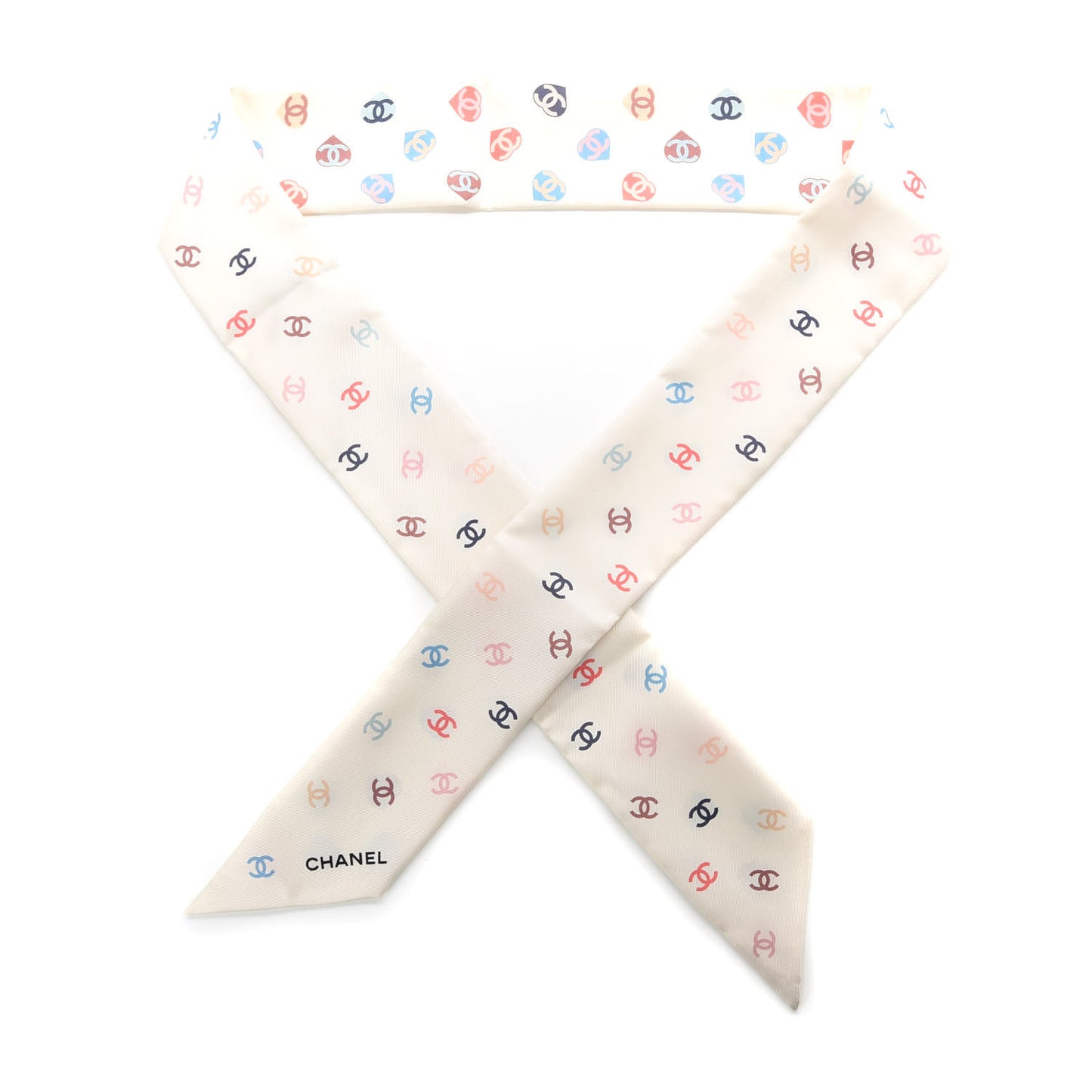 Silk Heart CC Slim Bandeau Scarf Ivory