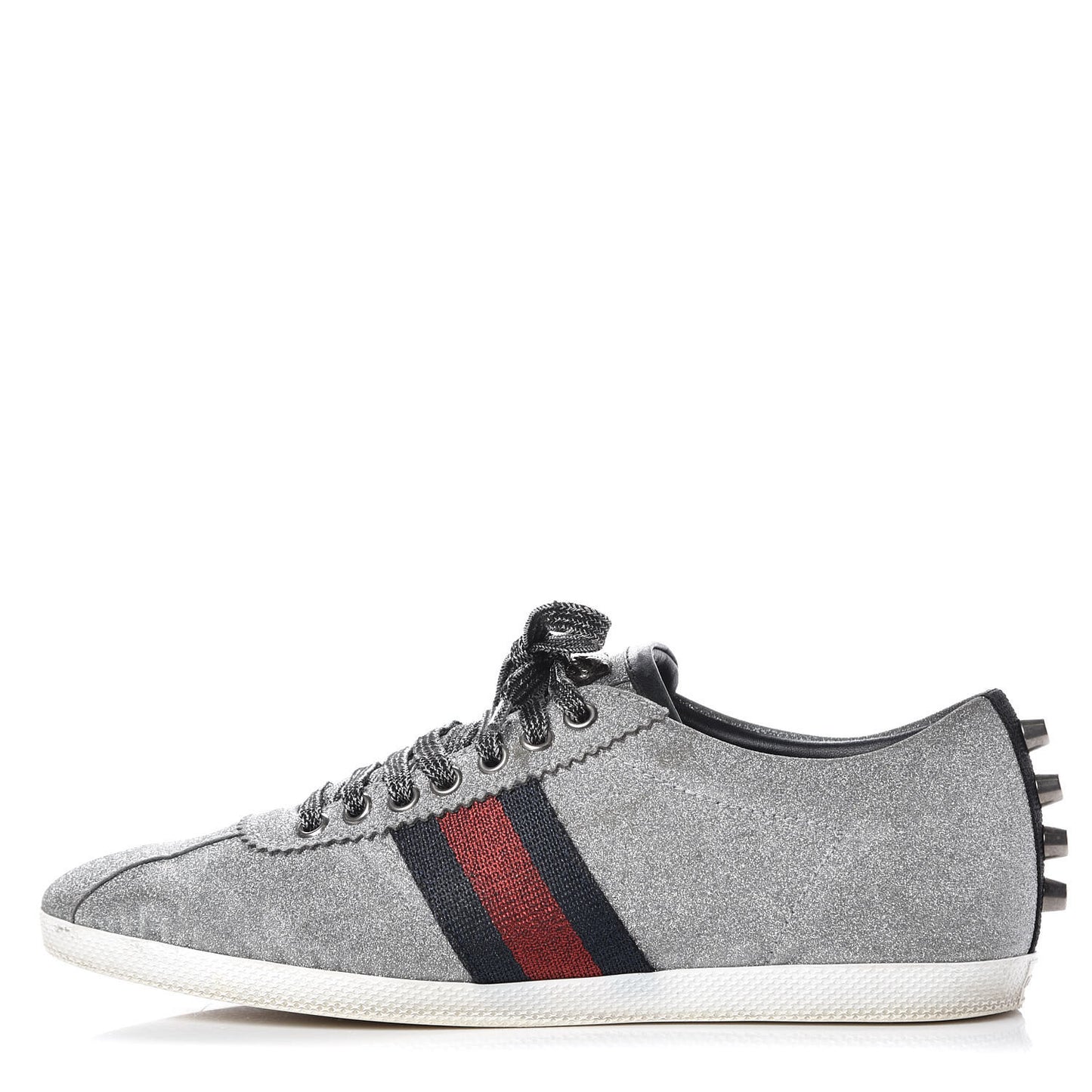 Glitter Fabric Studded Womens Web Sneakers 38.5 Silver