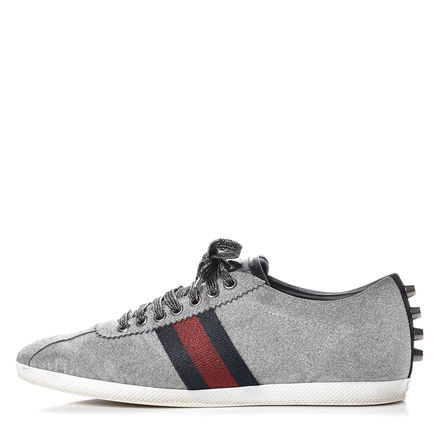 Gucci Glitter Fabric Studded Womens Web Sneakers 38.5 Silver 1 of 13