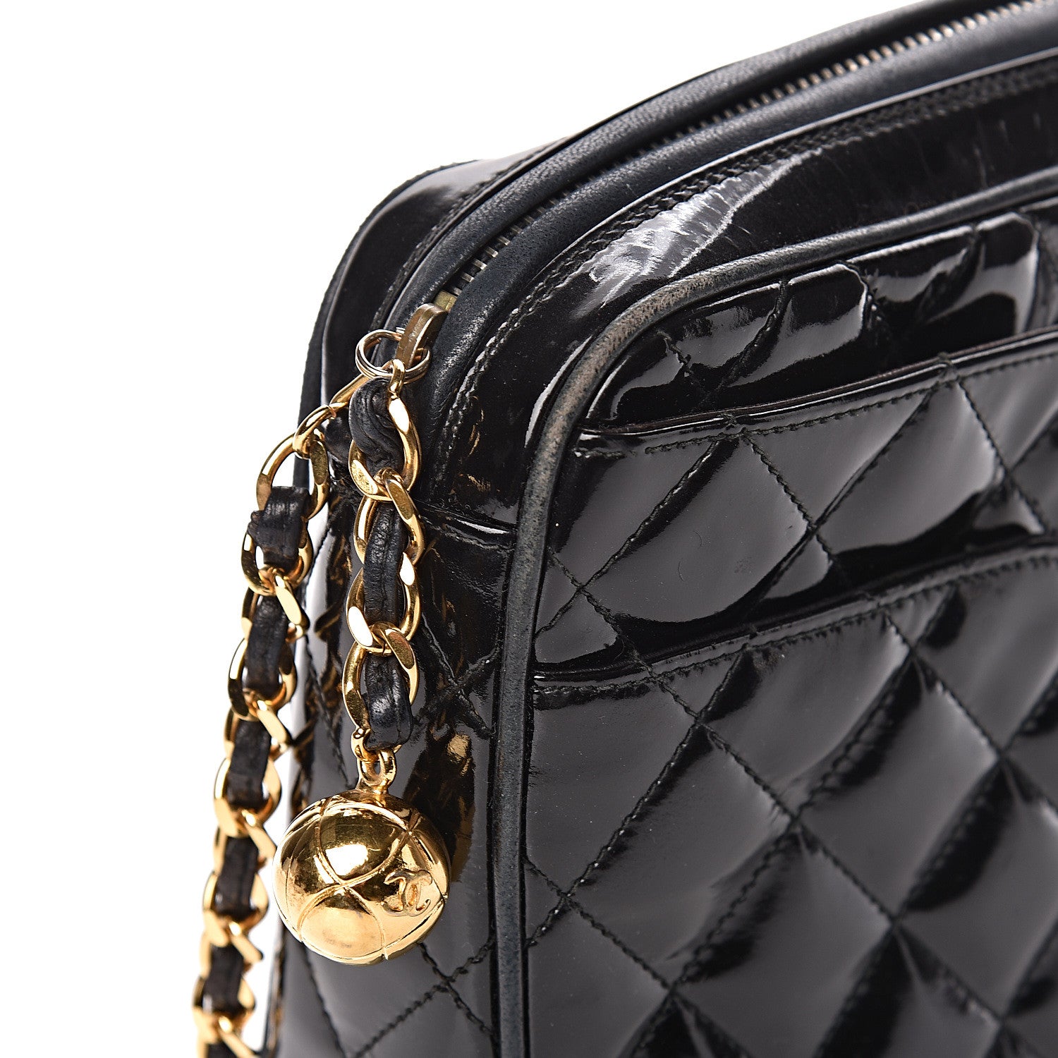 Chanel Patent Quilted Camera Case Black 9 of 17