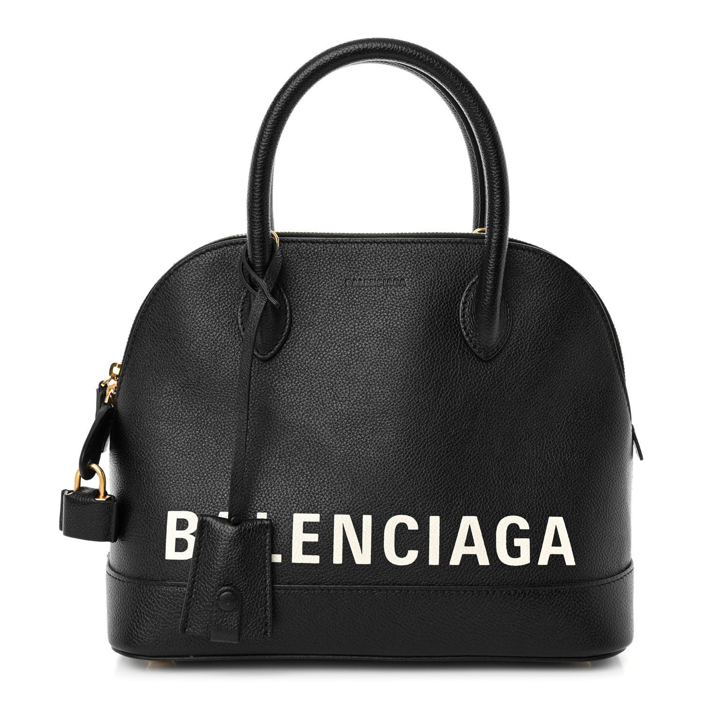 Grained Calfskin Logo S Ville Top Handle Bag Black White