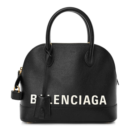 Balenciaga Grained Calfskin Logo S Ville Top Handle Bag Black White 1 of 9