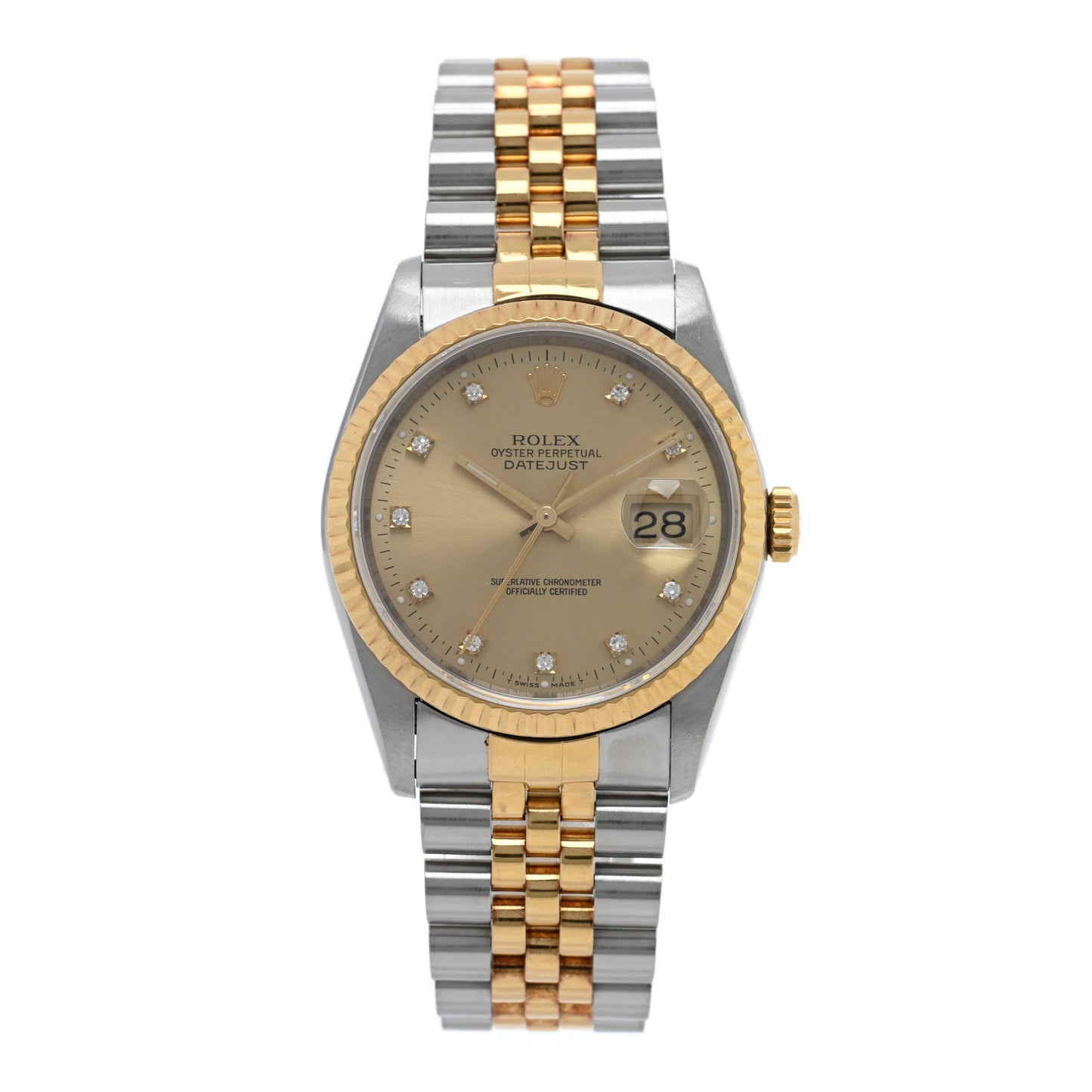 Stainless Steel 18K Yellow Gold Diamond 36mm Oyster Perpetual Datejust Watch Champagne 16233