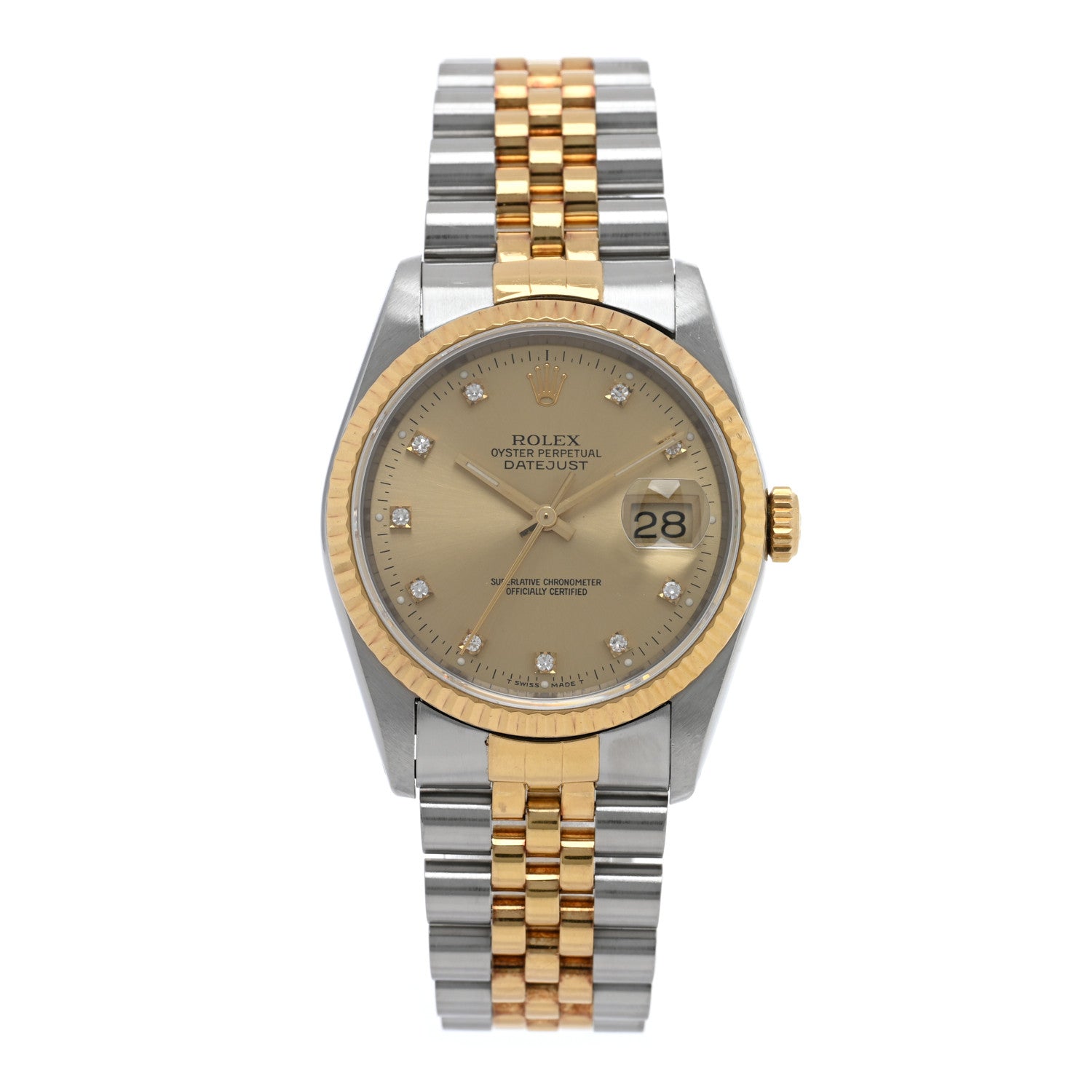Rolex Stainless Steel 18K Yellow Gold Diamond 36mm Oyster Perpetual Datejust Watch Champagne 16233 1 of 5