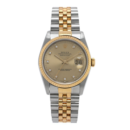 Rolex Stainless Steel 18K Yellow Gold Diamond 36mm Oyster Perpetual Datejust Watch Champagne 16233 1 of 5